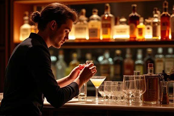 A bartender crafting a classic cocktail at The St. James's Bar.